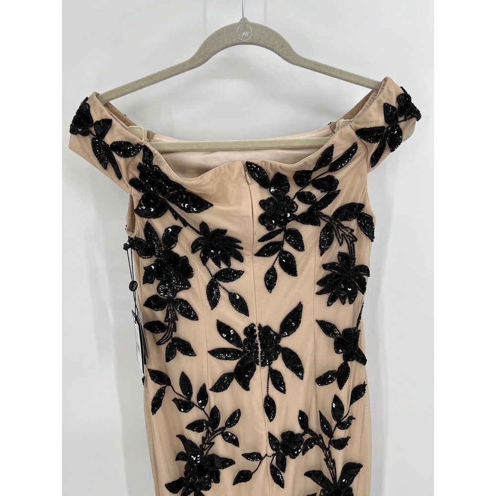 NWT Adrianna Papell Beaded Mesh Column Gown Black Nude Floral Size 6 — MSRP $329 - Picture 7 of 11